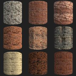 PBR Textures of Wall Bricks - 9 Pack